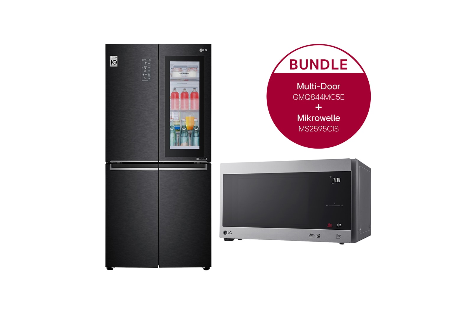 Vorderseite von Multi-Door Kühlschrank mit InstaView Door-in-Door® (E, 530L,178,7cm hoch) und Solo-Mikrowelle (25L, 1000 Watt) im Set | GMQ844MC5E.2595CIS GMQ844MC5E.2595CIS