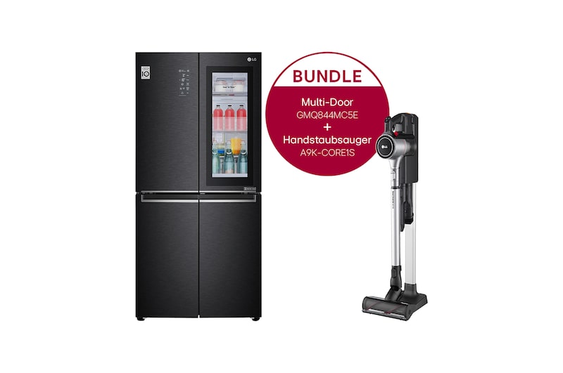 LG Multi-Door Kühlschrank mit InstaView Door-in-Door® (E, 530L,178,7cm hoch) und Handstaubsauger Fantasy Silver im Set | GMQ844MC5E.CORE1S, GMQ844MC5E.CORE1S