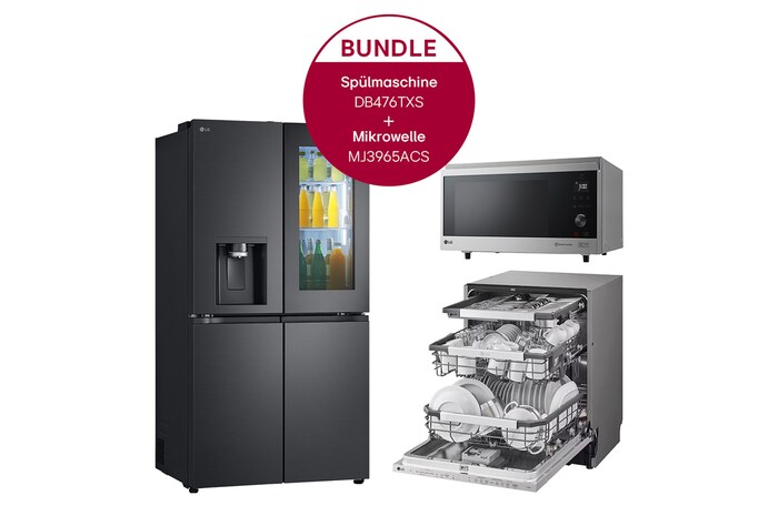 LG Multi-Door Kühlschrank mit InstaView® (E, 638L, 179,2 cm hoch) mit Eis-, Crushed Ice- und Wasserspender & Festwasseranschluss | GMG960EVJE + DB476TXS + MJ3965ACS, GMG960EVJE.DB47MJ3014