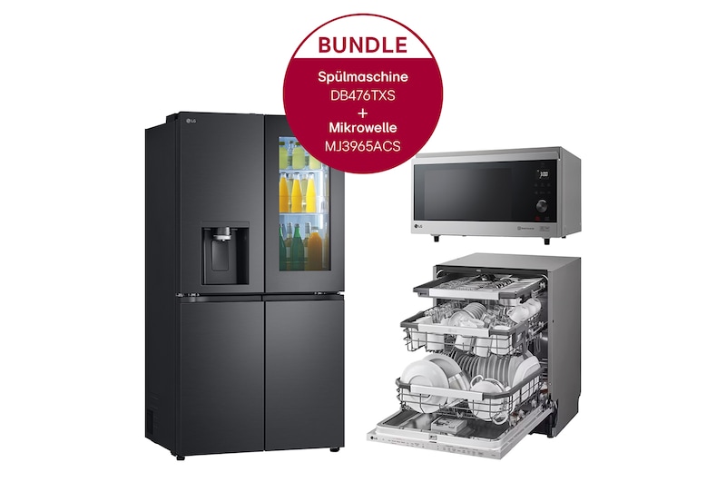 Vorderseite von Multi-Door Kühlschrank mit InstaView® (E, 638L, 179,2 cm hoch) mit Eis-, Crushed Ice- und Wasserspender & Festwasseranschluss | GMG960EVJE + DB476TXS + MJ3965ACS GMG960EVJE.DB47MJ3014