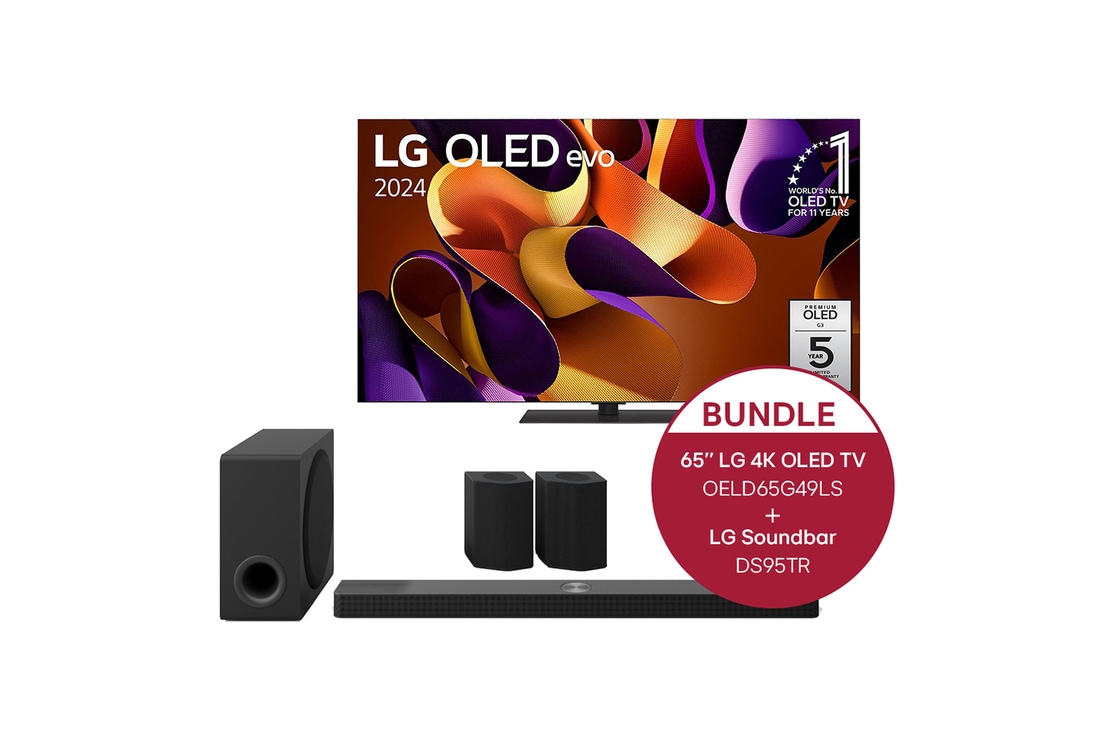 LG 65 Zoll LG OLED evo G4 4K Smart TV + 9.1.5 Kanal LG TV Soundbar DS95TR mit Dolby Atmos, OELD65G49LS.DS95TR