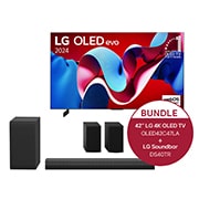 Vorderseite von 42 Zoll LG OLED evo C4 4k Smart TV &#43;4.1 Soundbar DS40TR mit 400 Watt OLED42C47LA.DS40TR