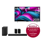 Vorderseite von 42 Zoll LG OLED evo AI C5E 4K Smart TV &#43; 5.1-Kanal LG Heimkino-Soundbar S60TR mit Surround-Sound und hinteren Lautsprechern OLED42C5ELB.DS60TR