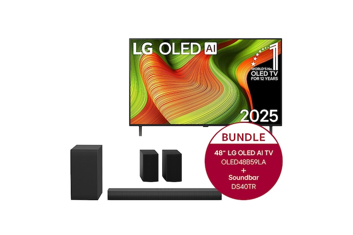 LG 48 Zoll LG OLED AI B5 4K Smart TV + 4.1-Kanal LG Home Theater Soundbar DS40TR mit Surround-Sound und hinteren Lautsprechern, OLED48B59LA.DS40TR