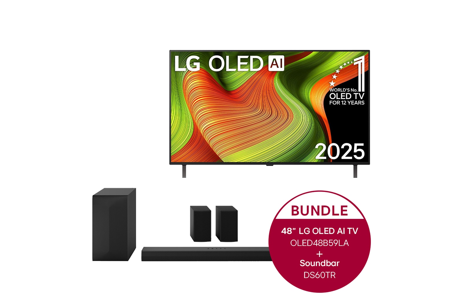 LG 48 Zoll LG OLED AI B5 4K Smart TV  + 5.1-Kanal LG Home Theater Soundbar DS60TR mit Surround-Sound und hinteren Lautsprechern, OLED48B59LA.DS60TR