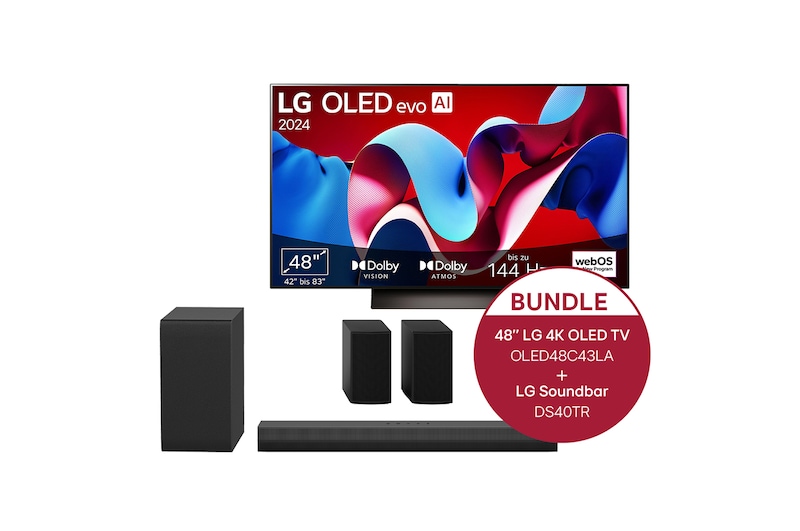 LG 48 Zoll LG OLED evo C4 4K Smart TV + 4.1 Soundbar DS40TR mit 400 Watt, OLED48C43LA.DS40TR