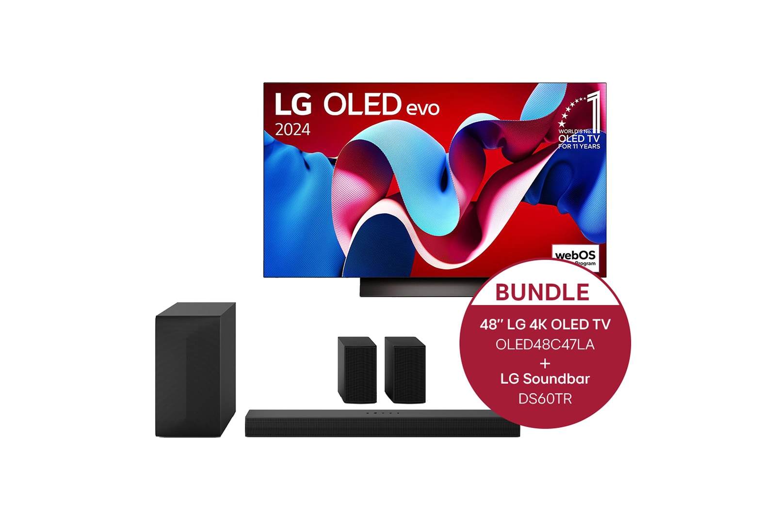 LG 48 Zoll LG OLED evo C4 4K Smart TV + 5.1 Soundbar DS60TR mit 440 Watt,  OLED48C47LA.DS60TR
