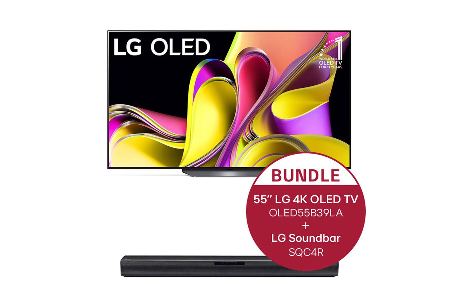Vorderseite von 55 Zoll LG 4K OLED TV B3 + LG Soundbar SQC4R OLED55B39LA.SQC4R