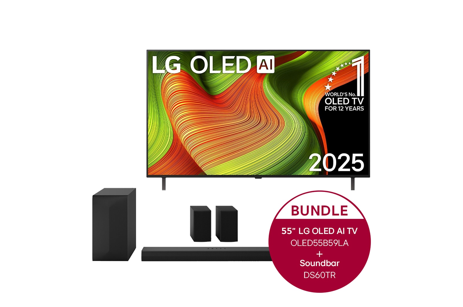 LG 55 Zoll LG OLED AI B5 4K Smart TV  + 5.1-Kanal LG Home Theater Soundbar DS60TR mit Surround-Sound und hinteren Lautsprechern, OLED55B59LA.DS60TR