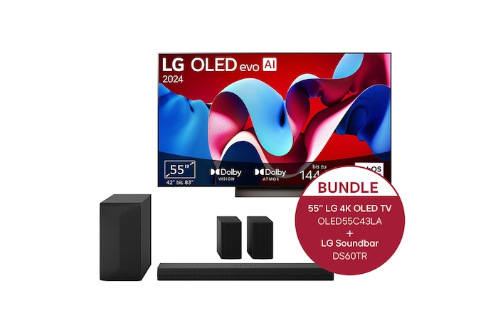 LG 55 Zoll LG OLED evo C4 4K Smart TV + 5.1 Soundbar DS60TR mit 440 Watt , OLED55C43LA.DS60TR