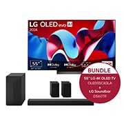 Vorderseite von 55 Zoll LG OLED evo C4 4K Smart TV &#43; 5.1 Soundbar DS60TR mit 440 Watt  OLED55C43LA.DS60TR