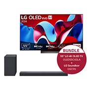 Vorderseite von 55 Zoll LG OLED evo C4 4k Smart TV &#43; 3.1.3 Dolby Atmos® Soundbar mit 400 Watt OLED55C43LA.DSC9S