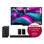 LG 55 Zoll LG OLED evo AI C5E 4K Smart TV 2025 + 5.1-Kanal LG Home Theater Soundbar DS60TR mit Surround-Sound und hinteren Lautsprechern, OLED55C5ELB.DS60TR