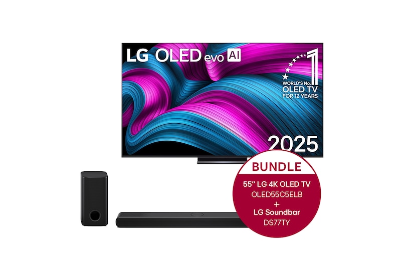 LG 55 Zoll LG OLED evo AI C5E 4K Smart TV + 3.1.3 Kanal LG TV Soundbar DS77TY mit Dolby Atmos , OLED55C5ELB.DS77TY