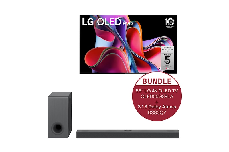 LG 55" LG 4K OLED evo TV G3 & 3.1.3 Dolby Atmos® Soundbar mit 480 Watt | kabelloser Subwoofer, OLED55G39LA.DS80QY