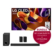 Vorderseite von 55 Zoll LG OLED evo G4 4K Smart TV &#43; 5.1.3 Dolby Atmos Soundbar mit 580 Watt  OLED55G48LW.DS80TR