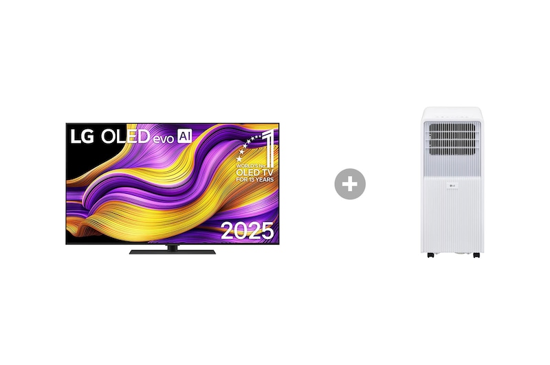 Vorderseite von 55 Zoll LG OLED evo AI G5 4K Smart TV + Mobile Klimaanlage (9000 BTU) OLED55G59LS.TF09001