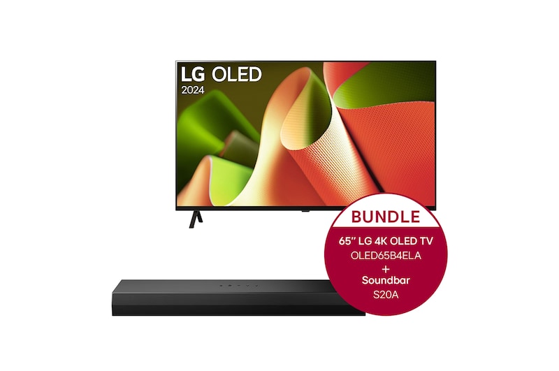 LG 65 Zoll LG OLED B4 4K Smart TV + 2.0 Kanal LG TV Soundbar S20A mit Dolby Digital und DTS Surround, OLED65B4ELA.S20A
