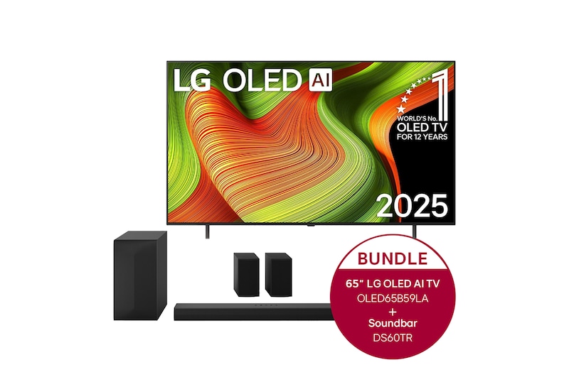 LG 65 Zoll LG OLED AI B5 4K Smart TV  + 5.1-Kanal LG Home Theater Soundbar DS60TR mit Surround-Sound und hinteren Lautsprechern, OLED65B59LA.DS60TR