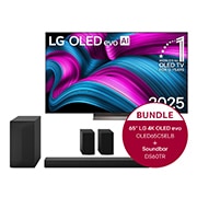 LG 65 Zoll LG OLED evo AI C5E 4K Smart TV 2025 + 5.1-Kanal LG Home Theater Soundbar DS60TR mit Surround-Sound und hinteren Lautsprechern, OLED65C5ELB.DS60TR
