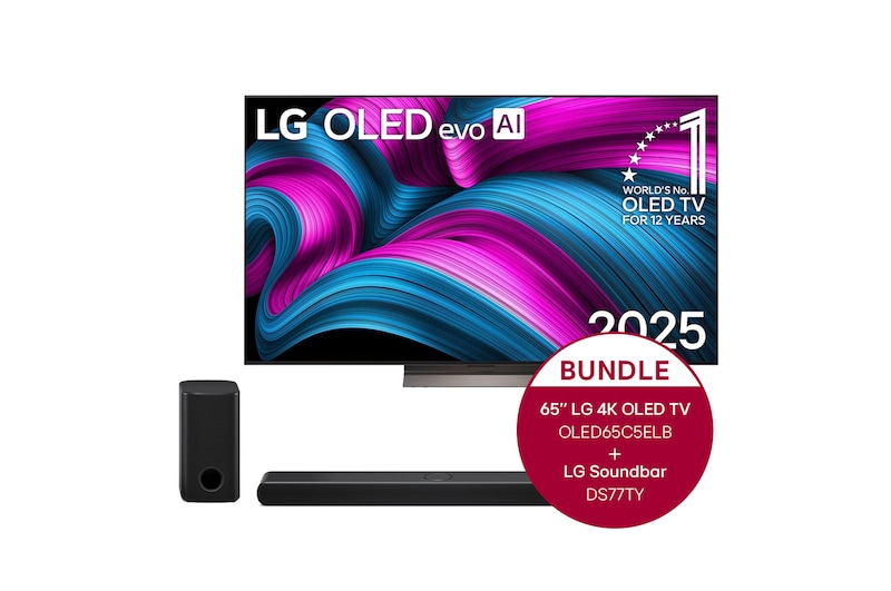 LG 65 Zoll LG OLED evo AI C5E 4K Smart TV + 3.1.3 Kanal LG TV Soundbar DS77TY mit Dolby Atmos , OLED65C5ELB.DS77TY