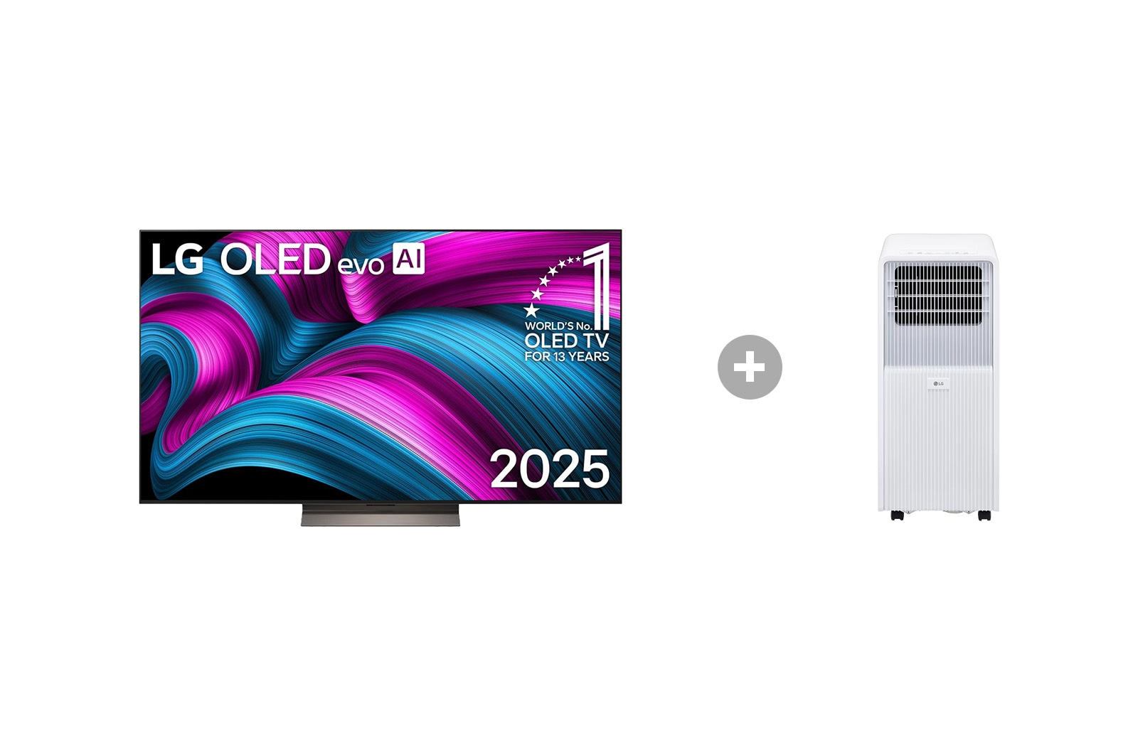 Vorderseite von 65 Zoll LG OLED evo AI C5 4K Smart TV + Mobile Klimaanlage (9000 BTU) OLED65C5ELB.TF09002