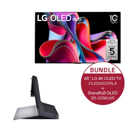Vorderseite von 65 Zoll LG 4K OLED evo TV G3 | Standfuß OLED G2/G3-Serie OLED65G39LA.G3WU65
