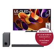 Vorderseite von 65 Zoll LG OLED evo G4 4k Smart TV + 3.1.3 Dolby Atmos® Soundbar mit 480 Watt OLED65G49LS.DS80QY