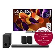 Vorderseite von 65 Zoll LG OLED evo G4 4K Smart TV &#43; 9.1.5 Kanal LG TV Soundbar DS95TR mit Dolby Atmos OLED65G49LS.DS95TR