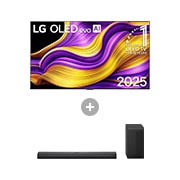 Vorderseite von 65 Zoll LG OLED evo AI G5 4K Smart TV + 3.1.1 Kanal LG TV Soundbar DS70TY mit Dolby Atmos OLED65G57LW.DS70001