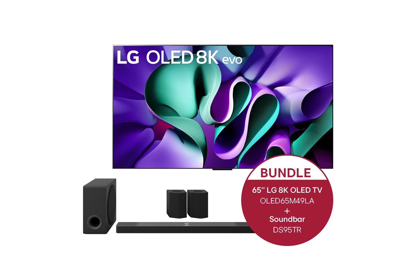 Vorderseite von 65 Zoll LG OLED evo AI M4, weltweit erster TV mit kabelloser Video- und Audioübertragung in 4K 144 Hz &#43; 9.1.5 Kanal LG TV Soundbar DS95TR mit Dolby Atmos OLED65M49LA.DS95TR