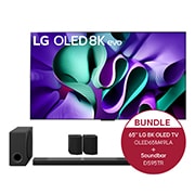 Vorderseite von 65 Zoll LG OLED evo AI M4, weltweit erster TV mit kabelloser Video- und Audioübertragung in 4K 144 Hz &#43; 9.1.5 Kanal LG TV Soundbar DS95TR mit Dolby Atmos OLED65M49LA.DS95TR