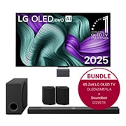 LG True Wireless TV 65 Zoll LG OLED evo AI M5 mit 4K Video- und Audioübertragung + 9.1.5-Kanal LG Home Theater Soundbar DS95TR mit Surround-Sound und hinteren Lautsprechern, OLED65M59LA.DS95TR