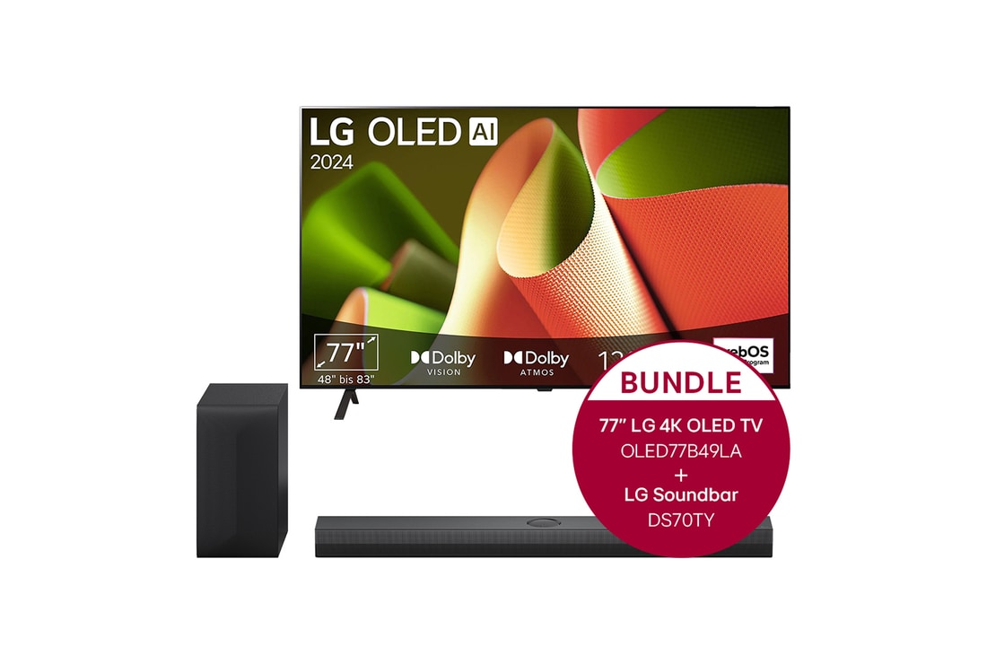 LG 77 Zoll LG OLED B4 4K Smart TV + 3.1.1 Kanal LG TV Soundbar DS70TY mit Dolby Atmos , OLED77B49LA.DS70TY