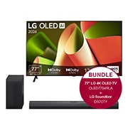 Vorderseite von 77 Zoll LG OLED B4 4K Smart TV &#43; 3.1.1 Kanal LG TV Soundbar DS70TY mit Dolby Atmos  OLED77B49LA.DS70TY