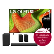 LG 77 Zoll LG OLED AI B5 4K Smart TV + 4.1-Kanal LG Home Theater Soundbar DS40TR mit Surround-Sound und hinteren Lautsprechern, OLED77B59LA.DS40TR