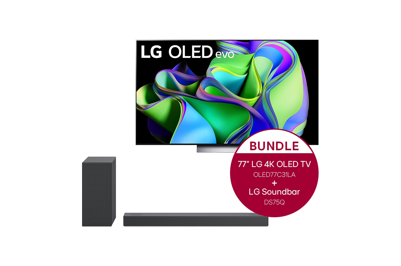 LG 77" LG 4K OLED evo TV C3 &amp; 3.1.2 Dolby Atmos® Soundbar mit 380 Watt, OLED77C31LA.DS75Q