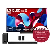 Vorderseite von 77 Zoll LG OLED evo C4 4K Smart TV &#43;  7.1.3 Dolby Atmos Soundbar DS90TR mit 670 Watt OLED77C43LA.DS90TR