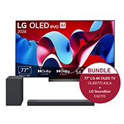 Vorderseite von 77 Zoll LG OLED evo C4 4k Smart TV &#43; 3.1.3 Dolby Atmos® Soundbar mit 400 Watt OLED77C43LA.DSC9S