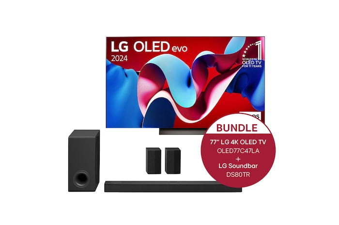 LG 77 Zoll LG OLED evo C4 4K Smart TV + 5.1.3 Dolby Atmos Soundbar mit 580 Watt, OLED77C47LA.DS80TR