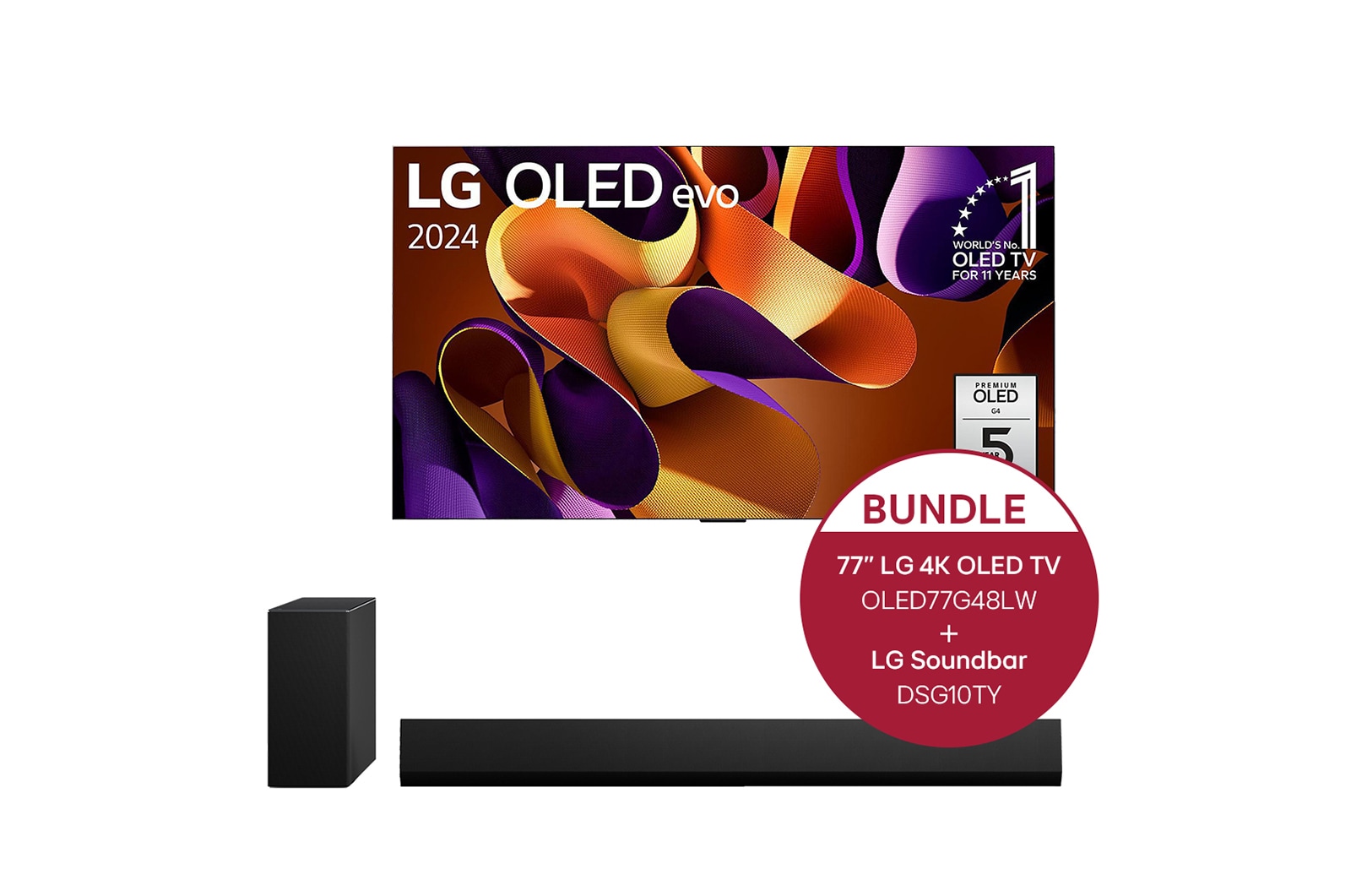 LG 77 Zoll LG OLED evo G4 4k Smart TV + 3.1 Dolby Atmos®️ Design-Soundbar mit 420 Watt, OLED77G48LW.DSG10TY