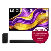 Vorderseite von 77 Zoll LG OLED evo G4 4K Smart TV &#43; 3.1 Kanal LG TV Soundbar DSG10TY mit Dolby Atmos  OLED77G57LW.DSG10TY
