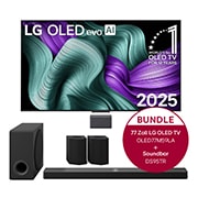 LG True Wireless TV 77 Zoll LG OLED evo AI M5 mit 4K Video- und Audioübertragung + 9.1.5-Kanal LG Home Theater Soundbar DS95TR mit Surround-Sound und hinteren Lautsprechern, OLED77M59LA.DS95TR