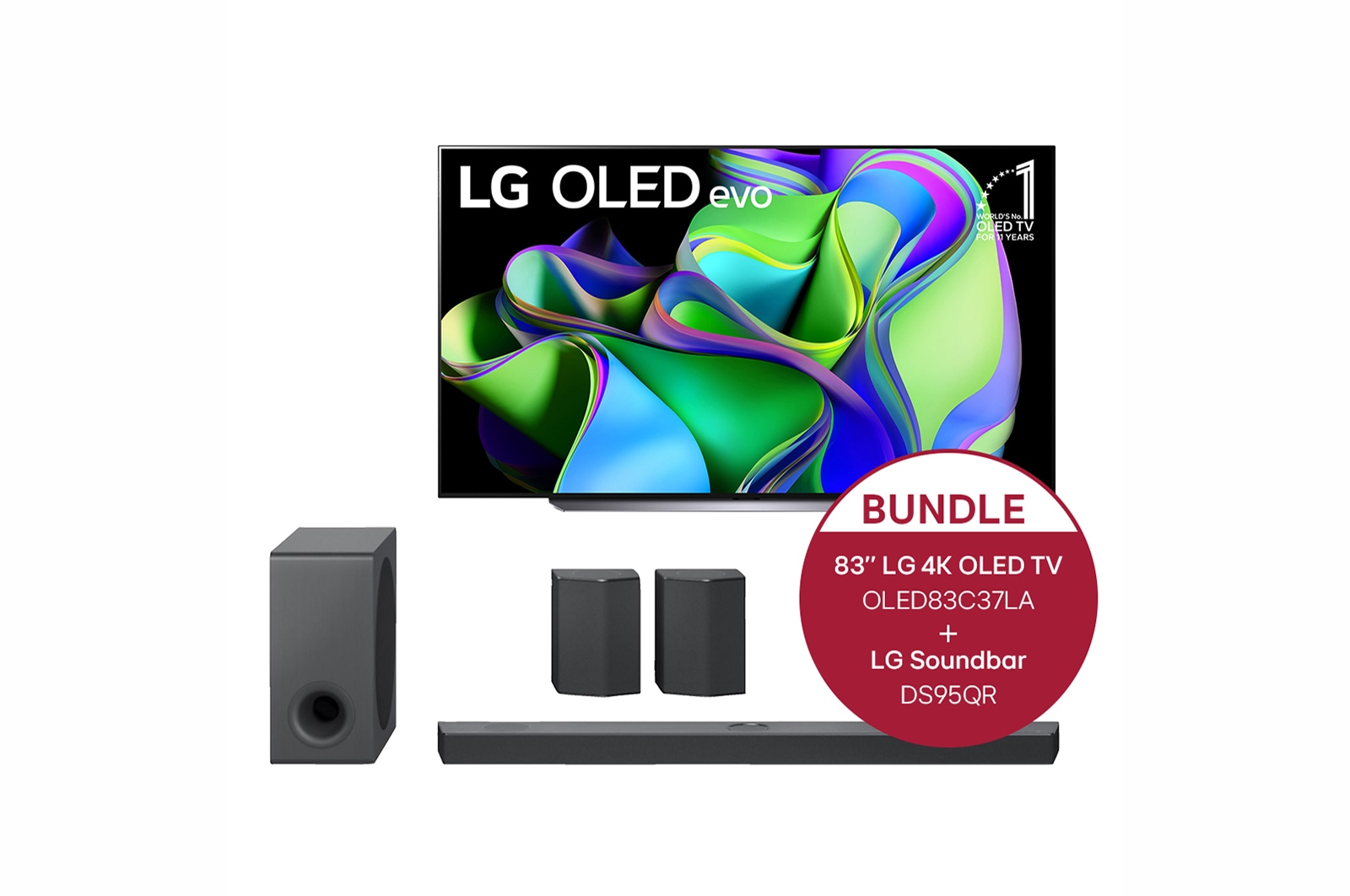 LG 83 Zoll LG 4K OLED evo TV C3 +9.1.5 Dolby Atmos® Soundbar mit 810 Watt, OLED83C37LA.DS95QR