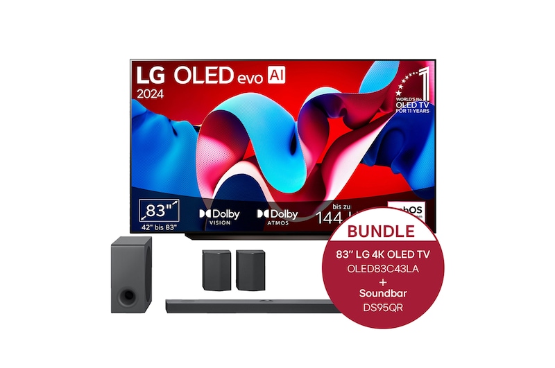 LG 83 Zoll LG OLED evo C4 4K Smart TV + 9.1.5 Dolby Atmos® Soundbar mit 810 Watt, OLED83C43LA.DS95QR