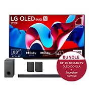 Vorderseite von 83 Zoll LG OLED evo C4 4K Smart TV &#43; 9.1.5 Dolby Atmos® Soundbar mit 810 Watt OLED83C43LA.DS95QR