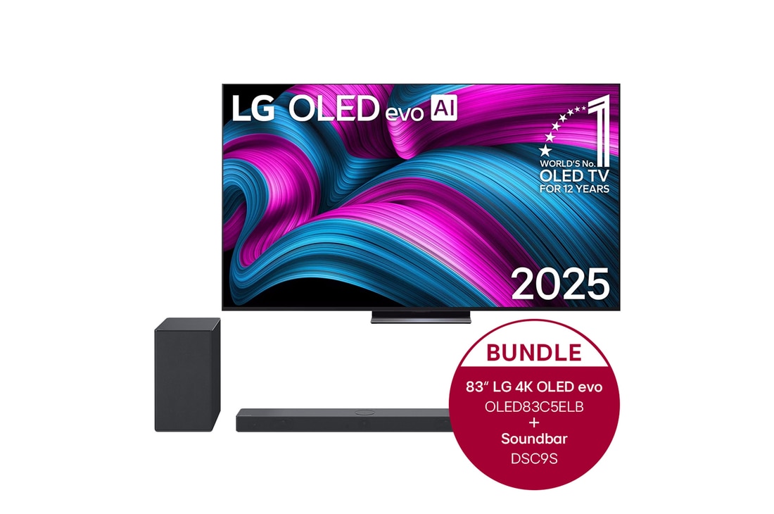 LG 83 Zoll LG OLED evo AI C5E 4K Smart TV  + 3.1.3 Dolby Atmos® Soundbar mit 400 Watt | kabelloser Subwoofer, OLED83C5ELA.DSC9S