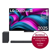 Vorderseite von 83 Zoll LG OLED evo AI C5E 4K Smart TV  &#43; 3.1.3 Dolby Atmos® Soundbar mit 400 Watt | kabelloser Subwoofer OLED83C5ELA.DSC9S