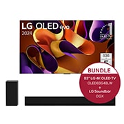 Vorderseite von 83 Zoll LG OLED evo G4 4k Smart TV + 3.1 Dolby Atmos®️ Design-Soundbar mit 420 Watt OLED83G48LW.DGX