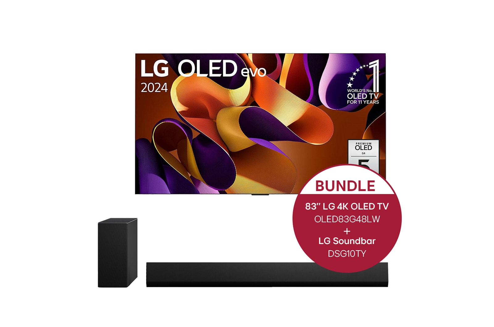 LG 83 Zoll LG OLED evo G4 4K Smart TV + 3.1 Kanal LG TV Soundbar DSG10TY mit Dolby Atmos , OLED83G48LW.DSG10TY